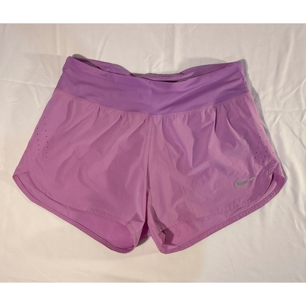 Nike Womens Purple Running Shorts Reflective Swoosh Zipper Pocket Size Medium